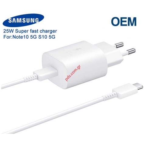 Φορτιστής σπιτιού set Samsung EP-TA800EWE 25W White BULK 9V/3A 25W με καλώδιο σε λευκό χρώμα (FAST CHARGE) Bulk