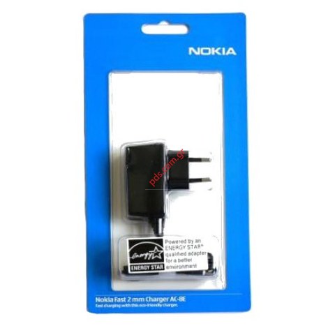 Original travel charger AC-8E for Nokia new models whith small pin and energy saving mode (BLISTER)