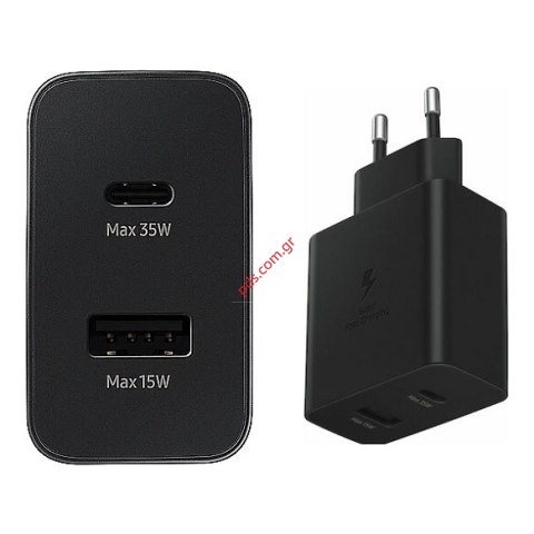 Γνήσιος φορτιστής σπιτιού Samsung EP-TA220NBE 25W Fast Power Adapter charger 2 ports Black σε μαύρο χρώμα (SUPER FAST CHARGER / ADAPTOR) BOX ORIGINAL