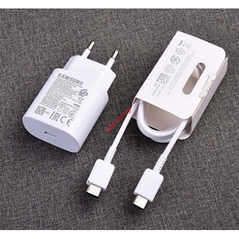 Γνήσιος φορτιστής σπιτιού Samsung EP-TA800EWE 25W 9V/3A White set σε λευκό χρώμα (FAST CHARGE) BLISTER