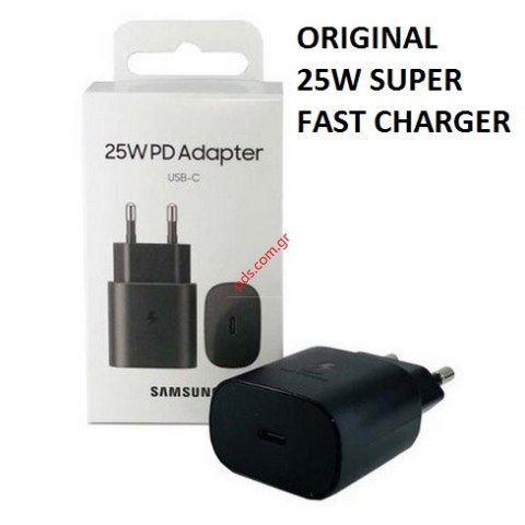 Γνήσιος φορτιστής σπιτιού Samsung EP-TA800NBEGEU 25W USB-C PD 5V 9V/3A 2.77A Black σε μαύρο χρώμα (SUPER FAST CHARGER / ADAPTOR) BOX ORIGINAL