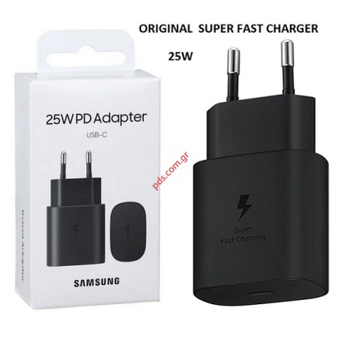 Γνήσιος φορτιστής σπιτιού Samsung EP-TA800NBEGEU 25W USB-C PD 5V 9V/3A 2.77A Black σε μαύρο χρώμα (SUPER FAST CHARGER / ADAPTOR) BOX ORIGINAL