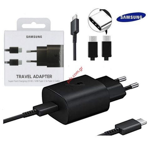 Γνήσιος φορτιστής σπιτιού Samsung EP-TA800XBE 25W 9V/3A Black set με καλώδιο σε μαύρο χρώμα (FAST CHARGE) BLISTER