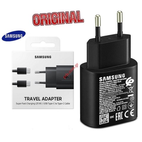 Γνήσιος φορτιστής σπιτιού Samsung EP-TA800XBE 25W 9V/3A Black set σε μαύρο χρώμα (QUICK FAST CHARGE) BOX