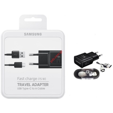 Γνήσιος φορτιστής σπιτιού σετ EP-TA20EBE + ECB-DU4EBE Type-C Samsung  USB Black (EU Blister)