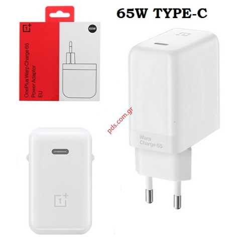 Γνήσιος Φορτιστής Ταξιδιού OnePlus Warp 65W Wall charger USB-C port Type-C (WC065A31JH) EU White σε λευκό χρώμα (ORIGINAL) Box