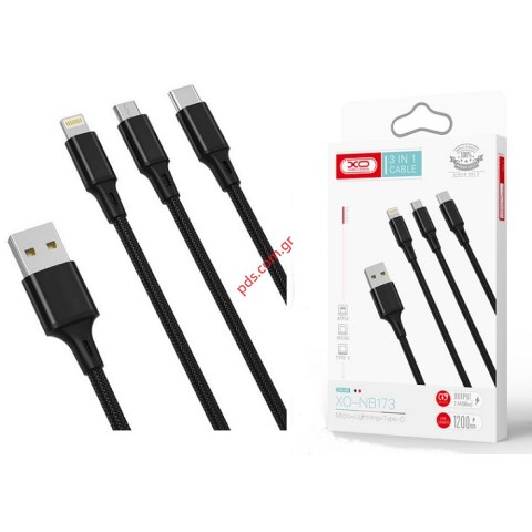 Καλώδιο σετ XO NB173 3in1 USB Lightning + USB-C + microUSB 1,2 m 2,4A black Box