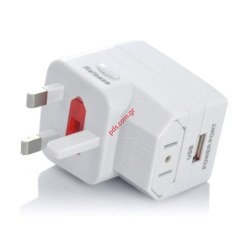Γενικός αντάπτορας με USB θύρα με 4 τύπους πρίζας και ασφάλεια για προστασία των συσκευών
