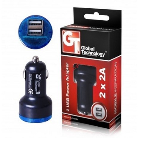 Car charger adaptor 12V-24V GT Mini Black 2xUSB 2A Car charger adaptor 12V-24V GT Mini Black 2xUSB 2A