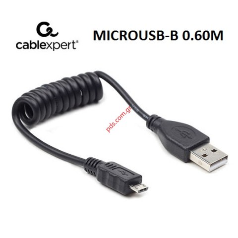 Καλώδιο σπιράλ CableExpert USB/Microusb-B 0.60M Black σε μαύρο χρώμα Blister