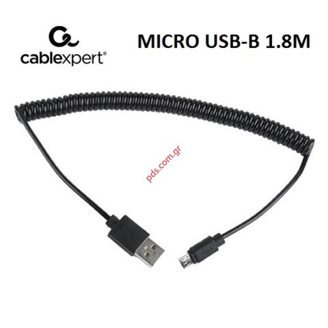 Καλώδιο σπιράλ CableExpert USB/Microusb-B 1.80M Black σε μαύρο χρώμα Blister