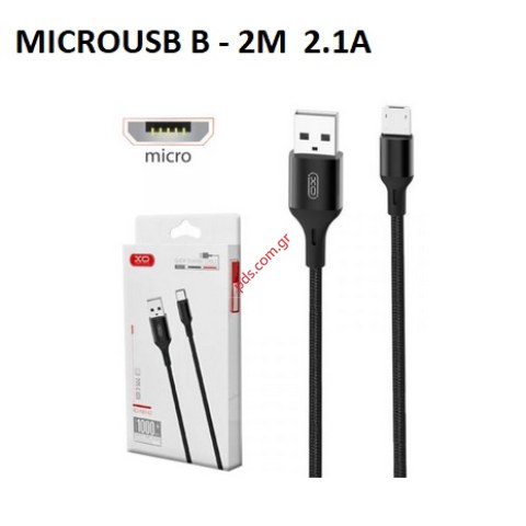Καλώδιο XO NB143 MICRO USB B 2.1A 2M Black σε μαύρο χρώμα Box