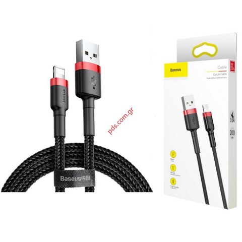 Καλώδιο Data & Charge Baseus Cafule Naylon USB A to Lightning 8 Pin 2,0M 1,5A RED Black Box