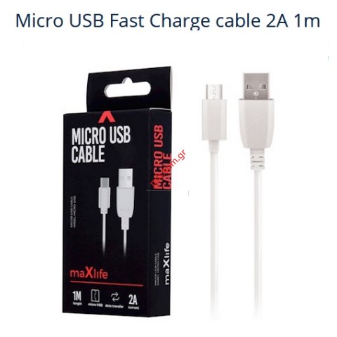 Καλώδιο Micro USB B Type Maxlife 2A/1M White BOX