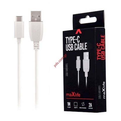Καλώδιο USB Cable MAXLIFE 2A Type-C 1M White σε λευκό χρώμα Blister