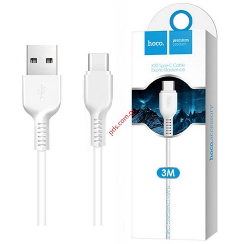 Καλώδιο USB Hoco X20 TYPE-C 3M Flash White σε λευκό χρώμα