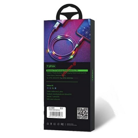 Cable USB TPHOX TYPE-C Black Charging and data cable with LEDs blinking to the rhythm of ambient sounds.