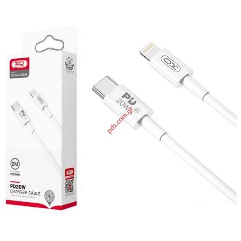 Καλώδιο XO NB-Q189B PD Fast 20W 2M LIGHTNING 8 PIN TO USB-C Type white σε λευκό χρώμα Box