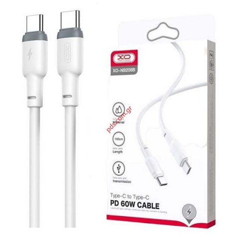 Καλώδιο XO NB208B 60W White Fast 2.1A Type C / Type C σε λευκό χρώμα Box