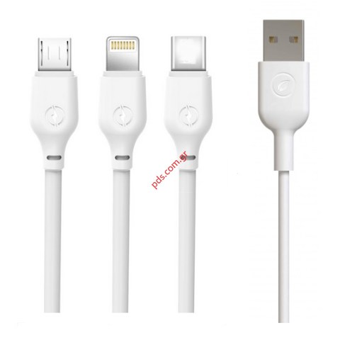 Καλώδιο σετ XO NB103 3in1 USB Lightning + USB-C + microUSB B 1,0 m 2,1A white Box