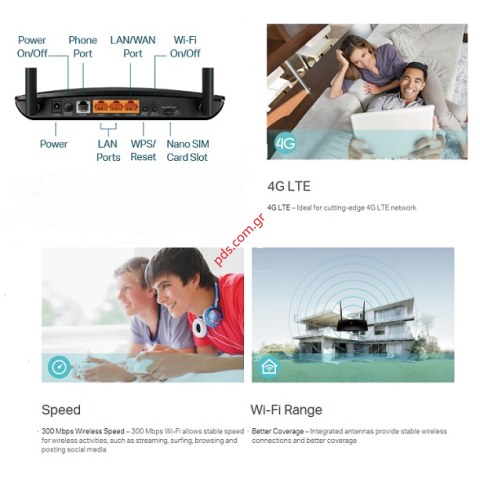 Desktop Router TP-Link TL-MR6500v v2.0, N300 4G LTE Voice and internet VoLTE/CSFB/VoIP WiFi Voice & internet Black Box