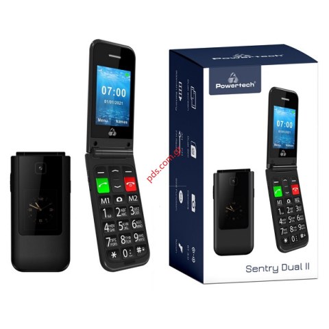 Κινητό Τηλέφωνο Powertech Sentry Dual II Black 2 οθόνες Display, SOS Call, Clamcell Box