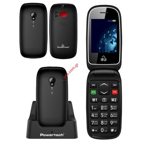 Κινητό Τηλέφωνο Powertech Sentry Global PTM-19 Black, Pocket clamsheel SOS Call, φακός, μαύρο Box (ΕΞΑΝΤΛΗΘΗΚΑΝ)