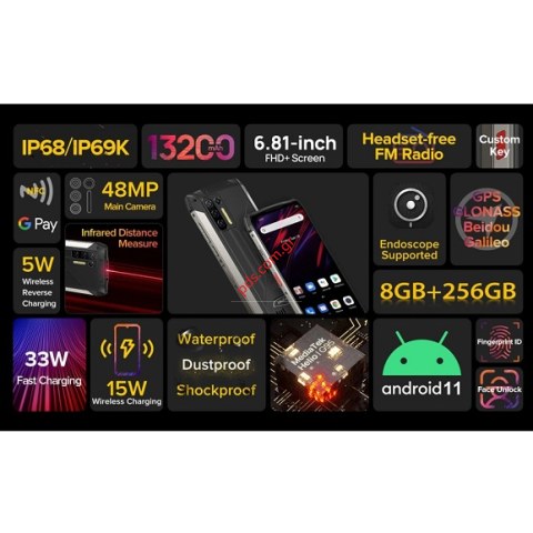 Κινητό τηλέφωνο Smartphone Ulefone Power Armor 13, IP68/IP69K, 6.81 inch 8/256GB, 13200mAh Black Box