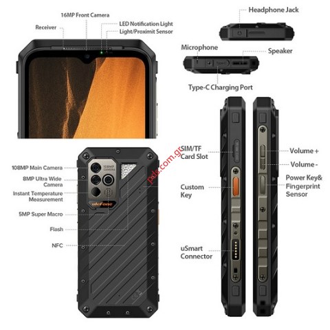 Κινητό τηλέφωνο Smartphone Ulefone Power Armor 19, 6.58 inch 12/256GB, Lion 9600mAh, Black μαύρο χρώμα IP68/69 Android 12 Radio FM GPS Box