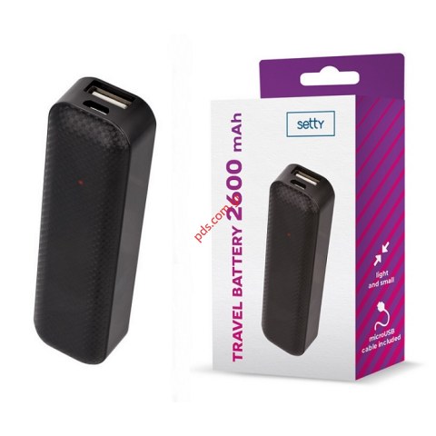 Φορητή μπαταρία Power Bank SETTY Lion 2600mAh Black σε μαύρο χρώμα Box