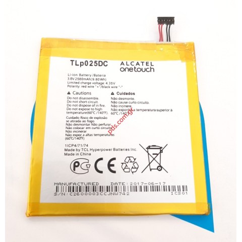 Γνήσια μπαταρία Alcatel OT 8050D Pixi 4 (6) TLp025DC Lion 2580mah 3.8V Internal (LIMITED STOCK)