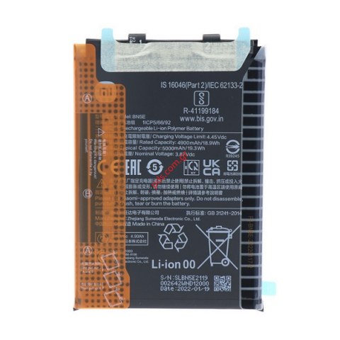 Γνήσια μπαταρία BN5E Xiaomi Redmi Note 11 Pro 4G (2201116TG) Lion 5000mAh 3.8V BULK ORIGINAL Γνήσια μπαταρία BN5E Xiaomi Redmi Note 11 Pro 4G (2201116TG) Lion 5000mAh 3.8V BULK ORIGINAL
