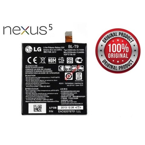 Original Battery LG BL-T9 Nexus 5 D821 Li-Polymer 2300mah Bulk. Original Battery LG BL-T9 Nexus 5 D821 Li-Polymer 2300mah Bulk.
