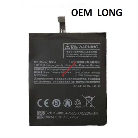 Μπαταρία (OEM) BN34 για Xiaomi Redmi 5A Smartphone Lion 3000mah INTERNAL (LONG FLEX CABLE) Μπαταρία (OEM) BN34 για Xiaomi Redmi 5A Smartphone Lion 3000mah INTERNAL (LONG FLEX CABLE)