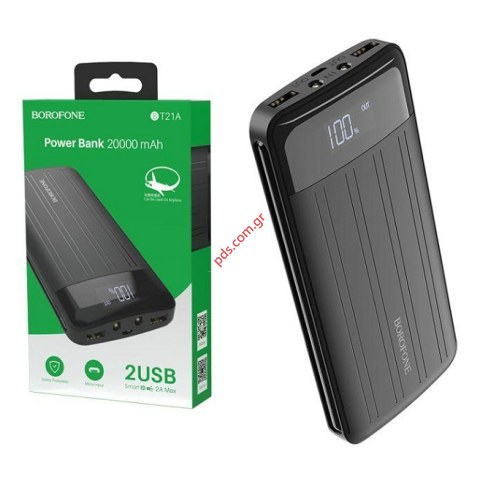 Εξωτερική μπαταρία Power Bank BOROFONE BT21A 20.000mAh Black με ενισχυμένη χωρητικότητα για πολλούς τύπους κινητών