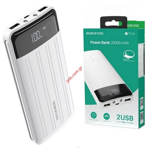 Εξωτερική μπαταρία Power Bank BOROFONE BT21A White Lion 20.000mAh λευκό με ενισχυμένη χωρητικότητα για πολλούς τύπους κινητών