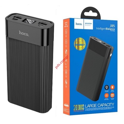 Εξωτερική μπαταρία Power Bank HOCO J85 20.000mAh Black με 2 Output USB-C, MICRO με ενισχυμένη χωρητικότητα για πολλούς τύπους κινητών Box