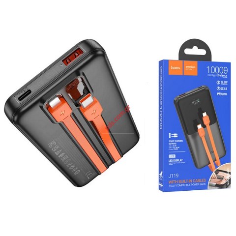 Φορητή μπαταρία Power Bank Hoco J119 10000mAh PD3.0, PD20W, QC3.0, QC2.0 2 cables USB-C & Lighting Μαύρο Box