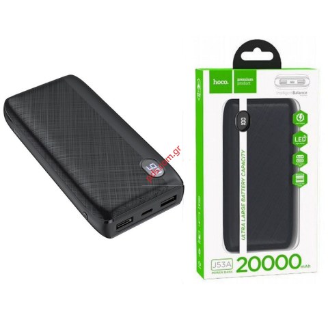 Φορητή μπαταρία Power Bank Hoco J53A Lion 20000mAh 2 X USB 2A Black και LED Exceptional Ψηφιακή Ένδειξη Μπαταρίας με Υφασμάτινο Περίβλημα Μαύρο 