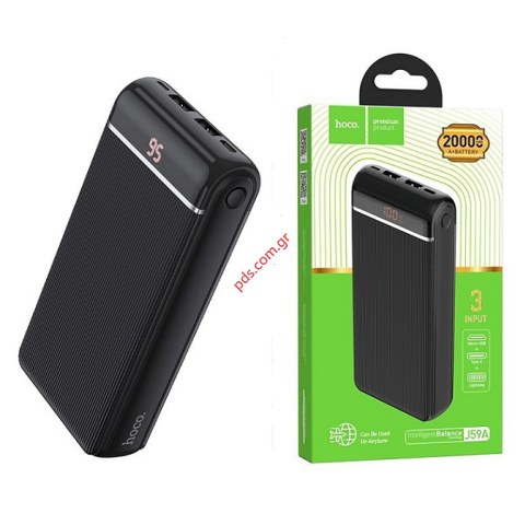 Φορητή μπαταρία Power Bank Hoco J59A Lion 20000mAh 2 X USB 2A Famous Black και LED Ψηφιακή Ένδειξη Μπαταρίας Μαύρο Box