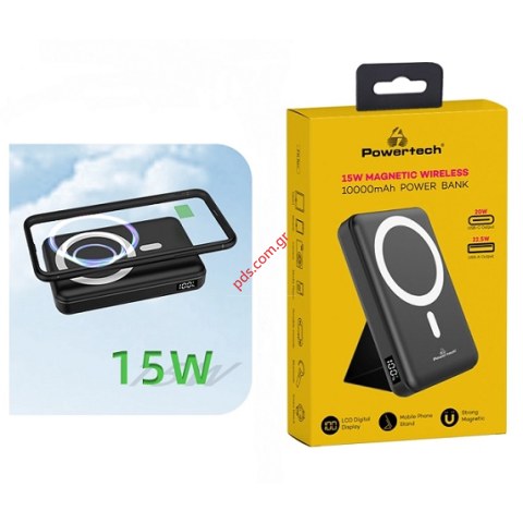 Φορητή μπαταρία Powerbank Powertech PT160 Lion 10000mAh με ασύρματη φόρτιση wireless charger 15W & 2 usb out