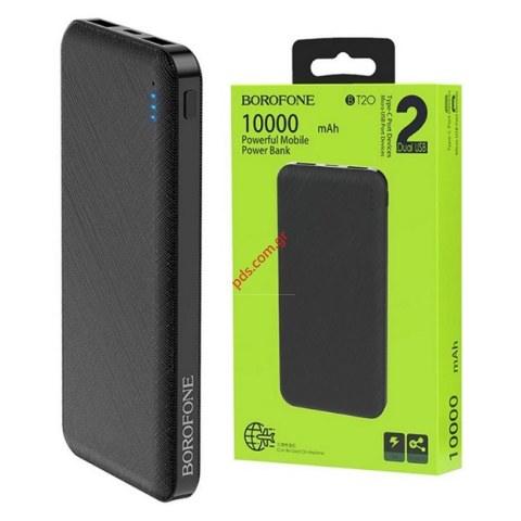 Power Bank Borofone BT20 Powerful 10000mAh Black Micro USB & USB-C Input & Dual USB 5V/2A Output Fast Charging LED Μαύρο 