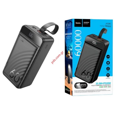 Power Bank Hoco J123C Element 60000mAh με Φακό PD3.0, PD20W, QC3.0, QC2.0 με 3xUSB-A και USB-C Μαύρο Box
