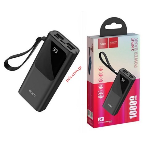 Power Bank Premium Hoco J41 Treasure 10000mAh Black USB-C, Micro USB & Lightning και 2 εξόδους USB με Fast Charging, LED BOX