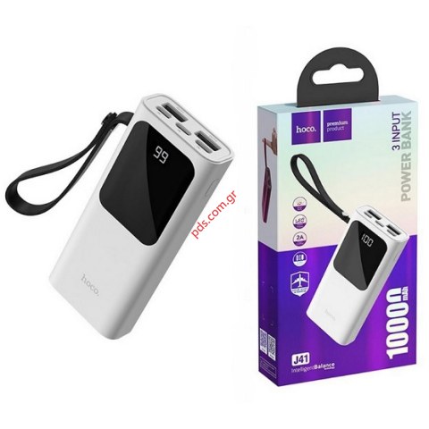 Power Bank Premium Hoco J41 Treasure 10000mAh White USB-C, Micro USB & Lightning και 2 εξόδους USB με Fast Charging, LED BOX