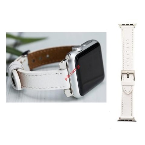 Δερμάτινο λουράκι Apple iWatch 1/2/3/4/5/6/SE 38/40mm TC-035 White σε λευκό χρώμα Δερμάτινο λουράκι Apple iWatch 1/2/3/4/5/6/SE 38/40mm TC-035 White σε λευκό χρώμα