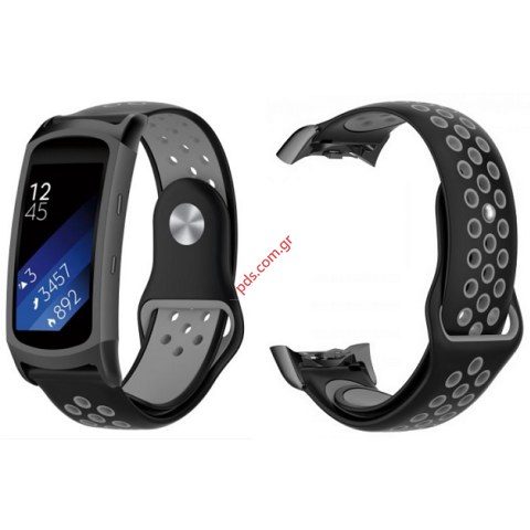 Λουράκι ρολογιού Silicone Samsung Galaxy Fit 2 Pro TC-207 Black grey Double σε μαύρο γκρί χρώμα