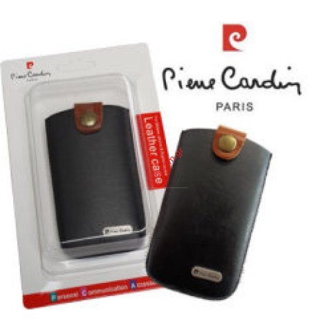 Δερμάτινη θήκη Pierre Cardin slim L size black pouch με λουράκι