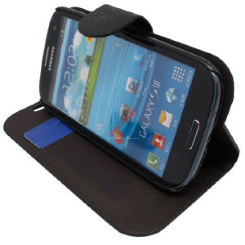 Δερμάτινη θήκη πλάγιας στάσης Samsung i9500 Galaxy S4 Black με πορτάκι σε μαύρο χρώμα