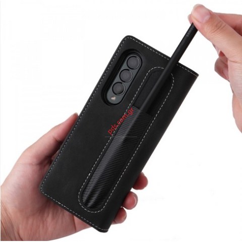 Δερμάτινη θήκη Samsung Galaxy Z Fold 4 F936B Wallet Black σε μαύρο χρώμα με θέση για το πενάκι Blister